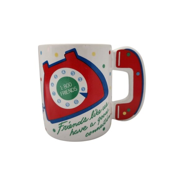 Vintage 80’s Avon 1-800 Friends White Red Blue Rotary Phone Graphics Coffee Mug - Picture 2 of 8